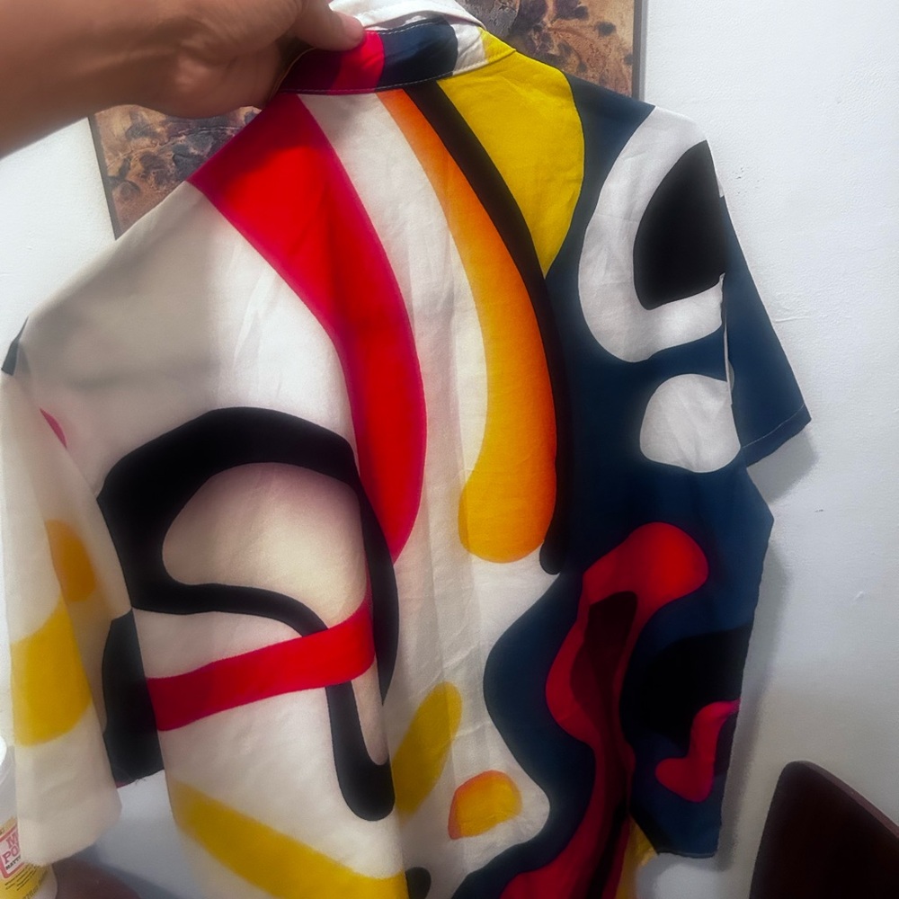 Red and Yellow Casual Button Down Shirt with Abstract Design